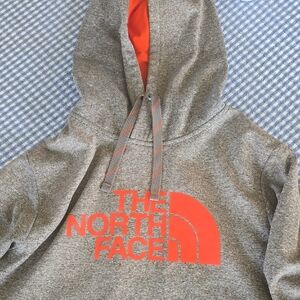 The North Face Grey Hoodie with Bright Orange Logo
